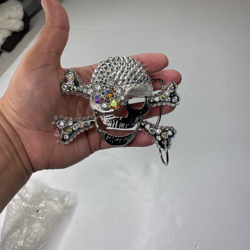 Rhinestone skull belt buckle bling new